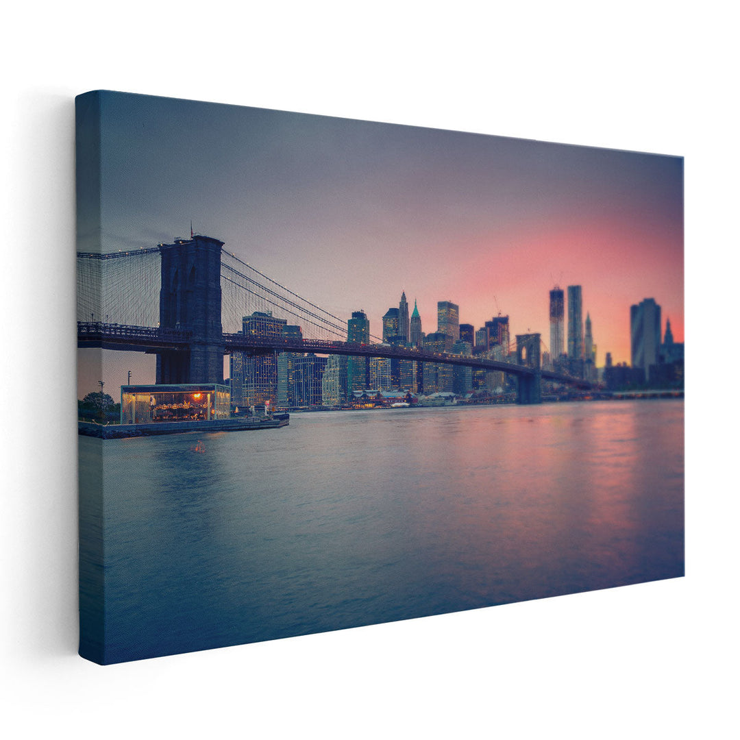 Brooklyn Bridge at Dusk, New York City Skyline - Canvas Print Wall Art