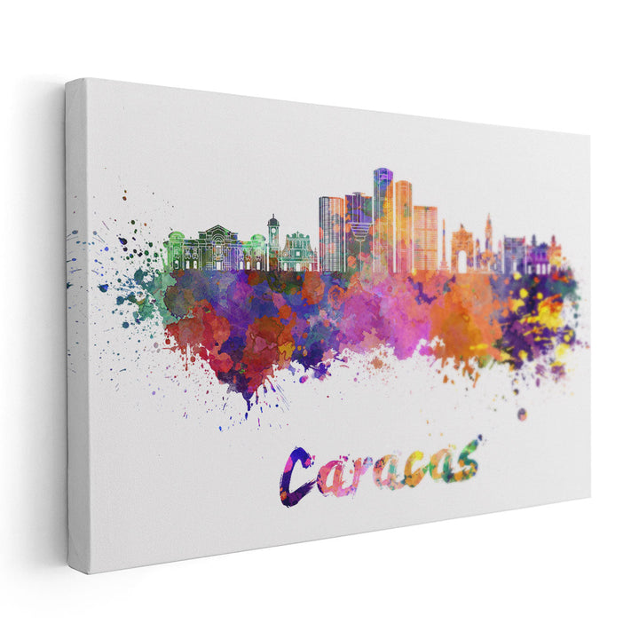 Caracas, Venezuela Skyline in Watercolor - Canvas Print Wall Art