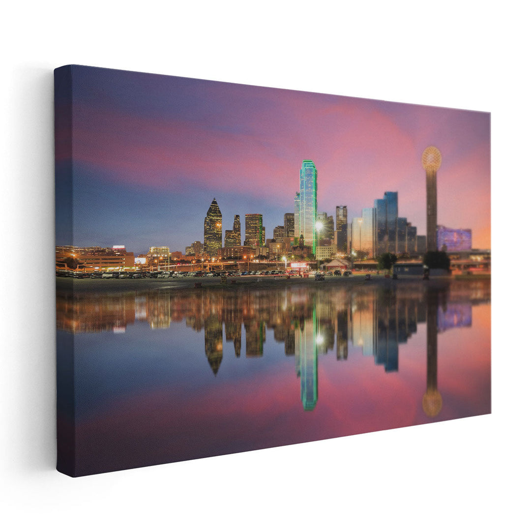 Dallas, Texas Cityscape At Sunset - Canvas Print Wall Art