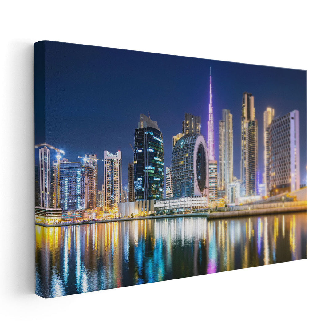 Dubai City Ultramodern Skyline During Night - Canvas Print Wall Art