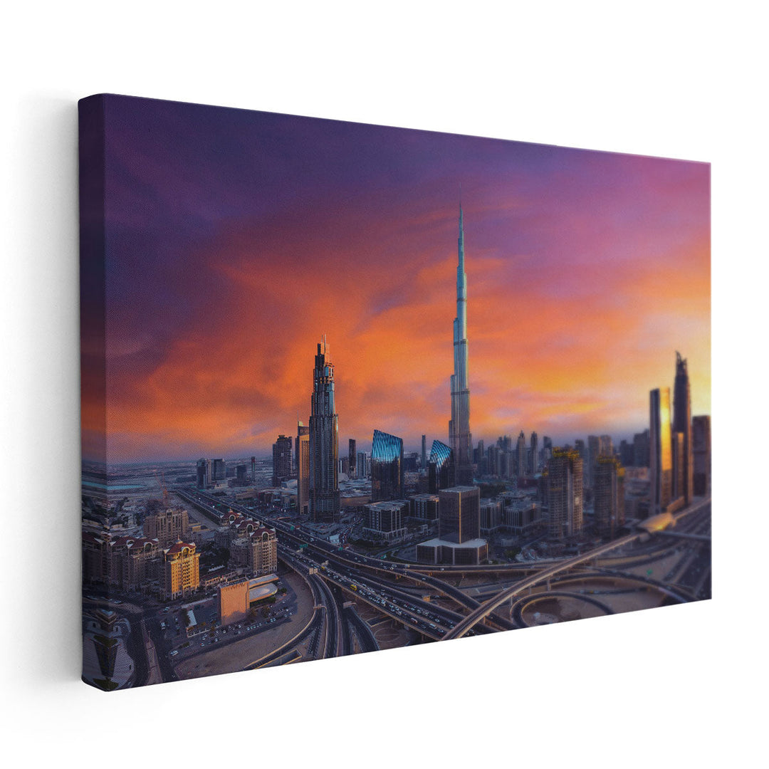 Dubai Skyscrapers During Sunset - Canvas Print Wall Art