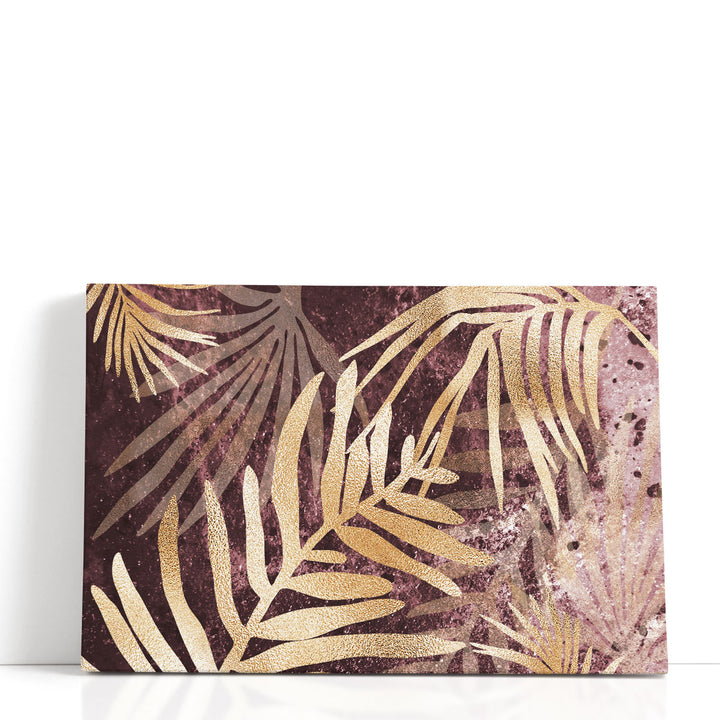 Tropical Leaves Pink Burgundy - Canvas Print Wall Art