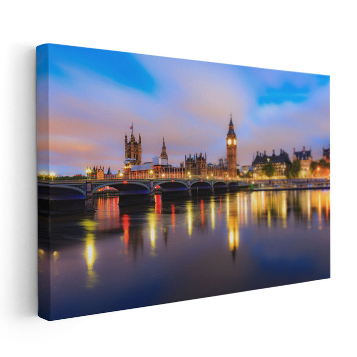 Houses of Parliament At Dusk in London Skyline - Canvas Print Wall Art