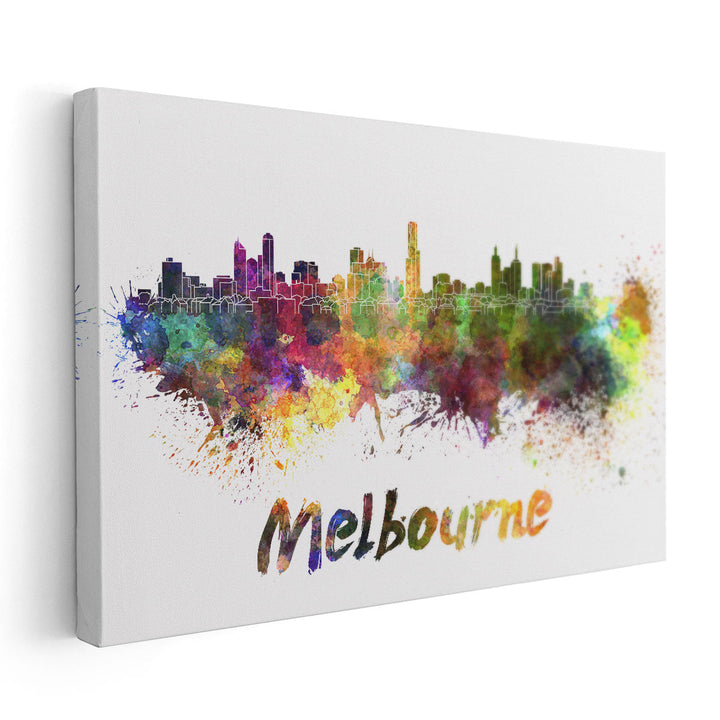 Melbourne Skyline in Watercolor - Canvas Print Wall Art