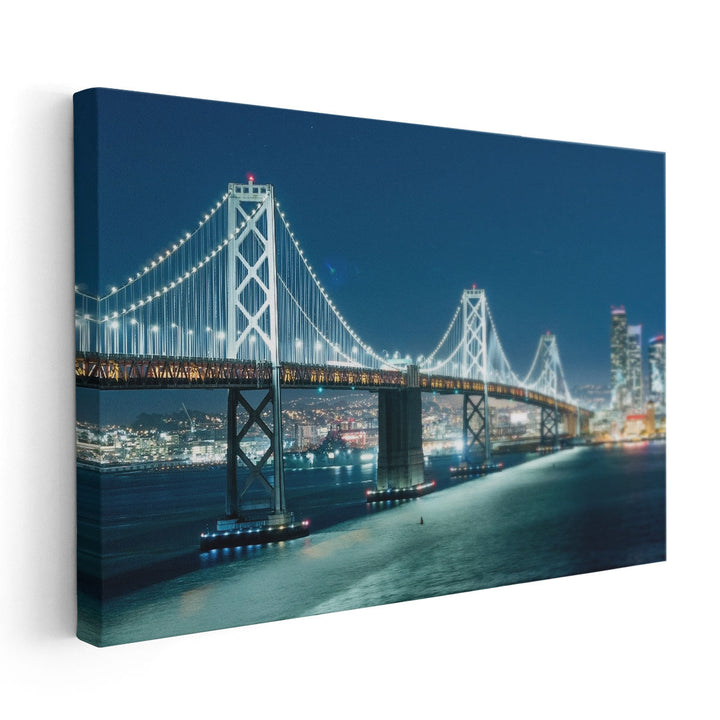 Oakland Bay Bridge in California at Night - Canvas Print Wall Art