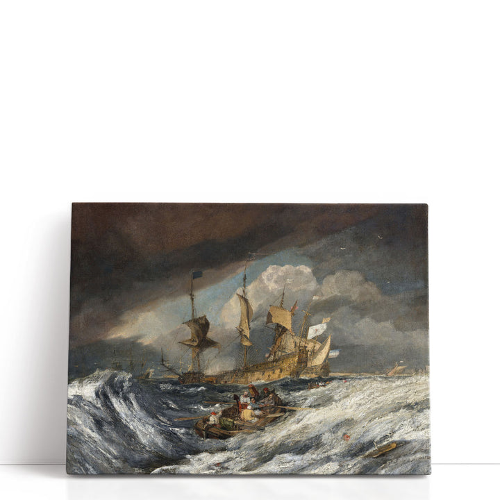 Boats Carrying Out Anchors to the Dutch Men of War - Canvas Print Wall Art