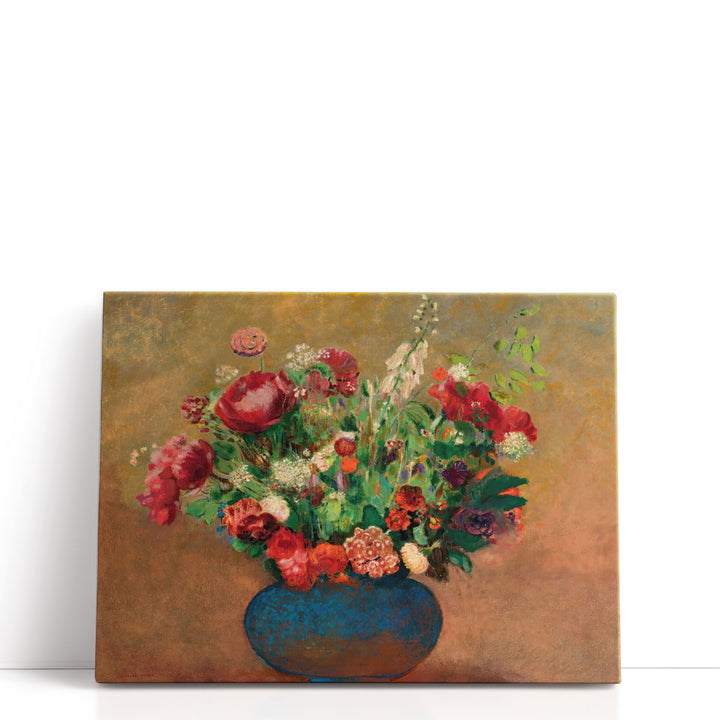 Pavots Et Oeillets De Poète Dans Un Vase Bleu - Canvas Print Wall Art