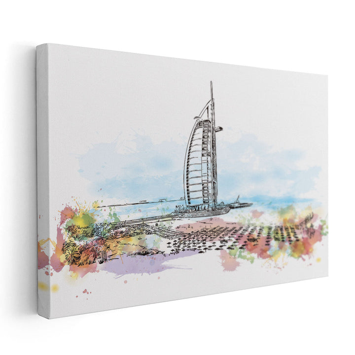 Sketch of Burj Al Arab in Dubai - Canvas Print Wall Art