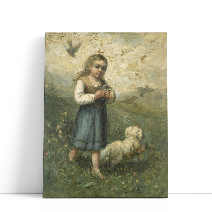 Child with Birds and Dog - Canvas Print Wall Art