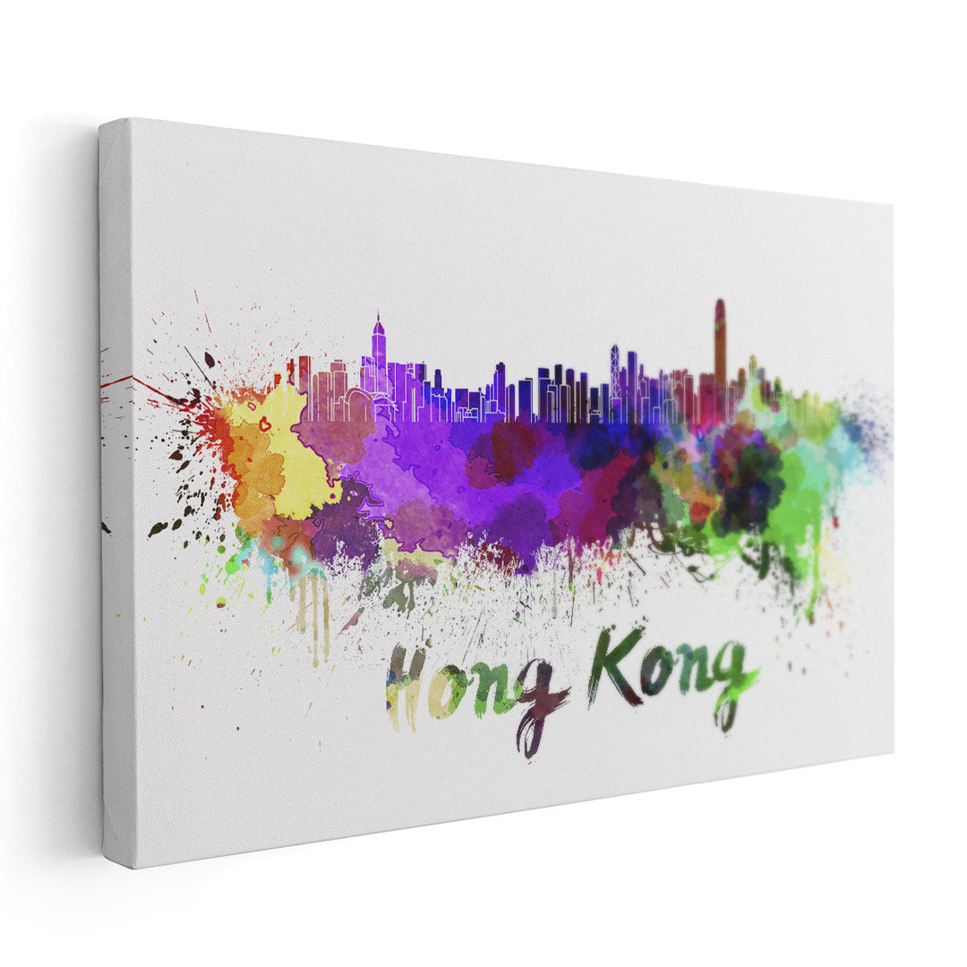 Hong Kong Skyline in Watercolor - Canvas Print Wall Art