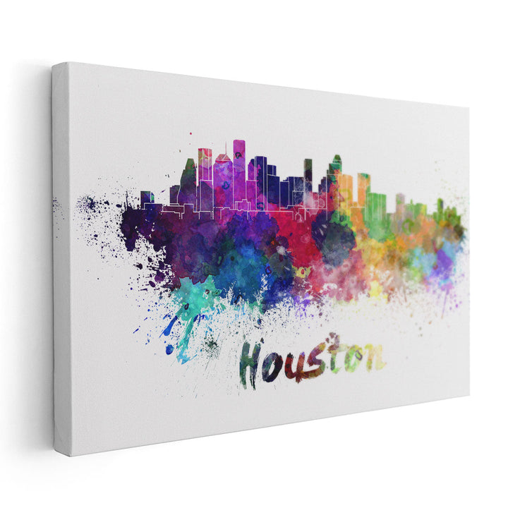 Houston Skyline in Watercolor - Canvas Print Wall Art