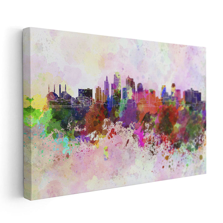 Kansas City Skyline in Watercolor - Canvas Print Wall Art