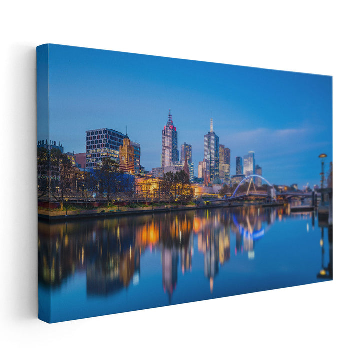 Melbourne City Skyline At Twilight, Australia - Canvas Print Wall Art