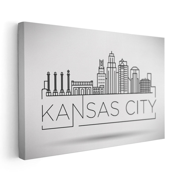 Minimal Kansas Linear City Skyline with Typographic Design - Canvas Print Wall Art