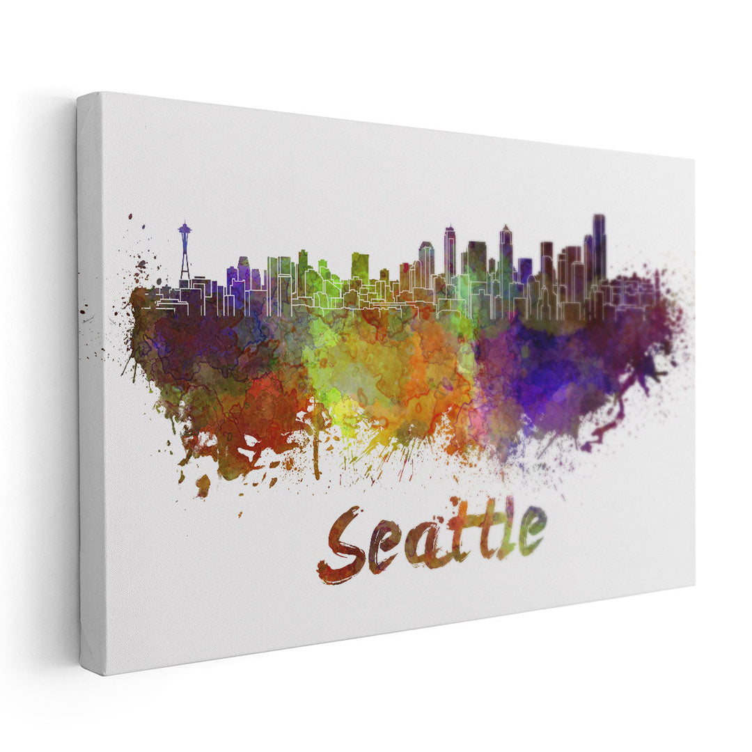 Seattle Skyline in Watercolor - Canvas Print Wall Art