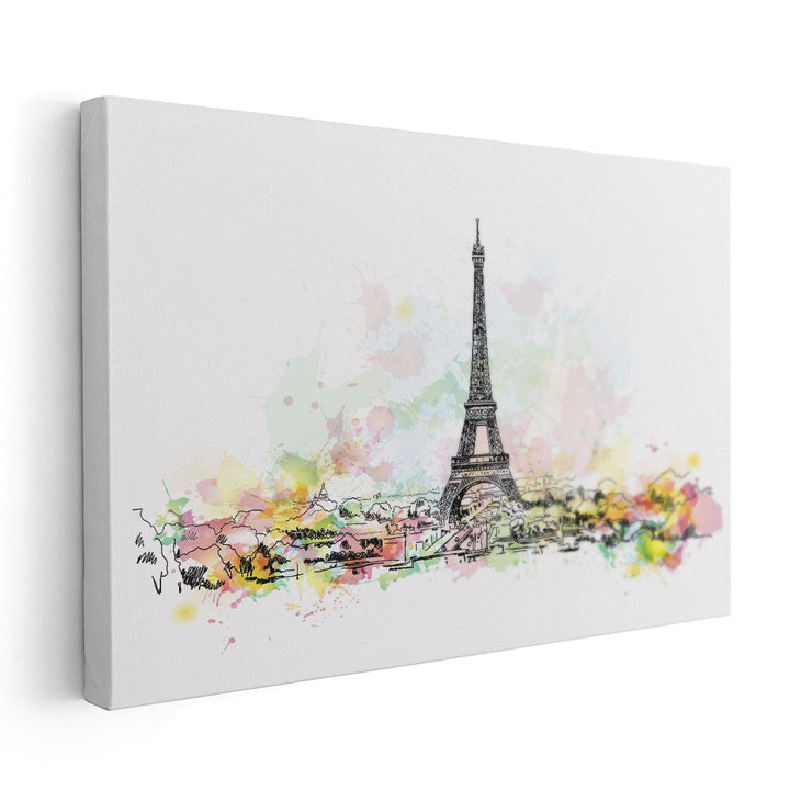 Watercolor Sketch of Eiffel Tower, Paris - Canvas Print Wall Art