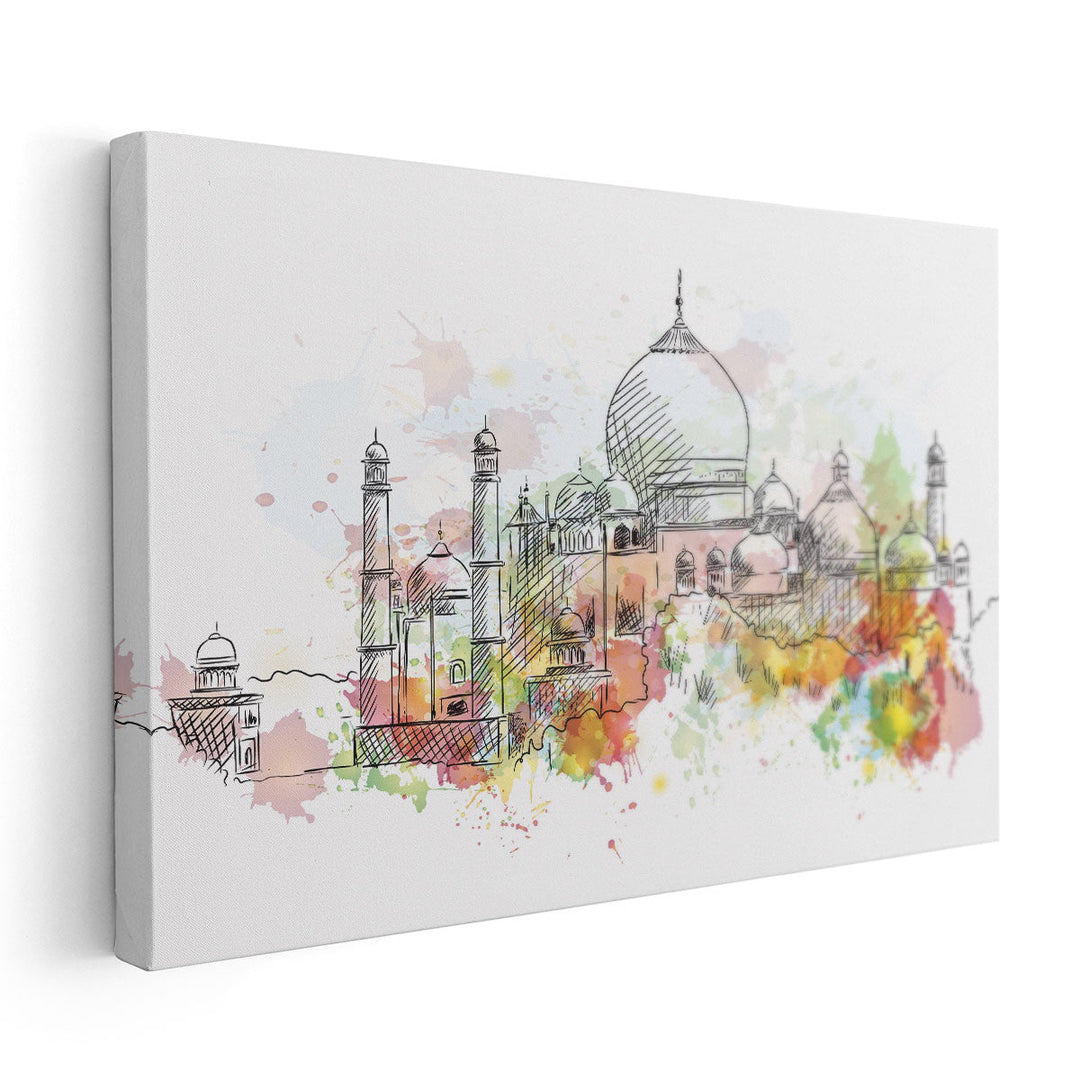 Watercolor Sketch of Taj Mahal India - Canvas Print Wall Art