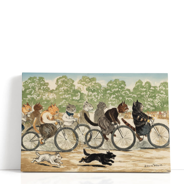 A Group of Cats Engaged in a Cycle Race in Hyde Park - Canvas Print Wall Art