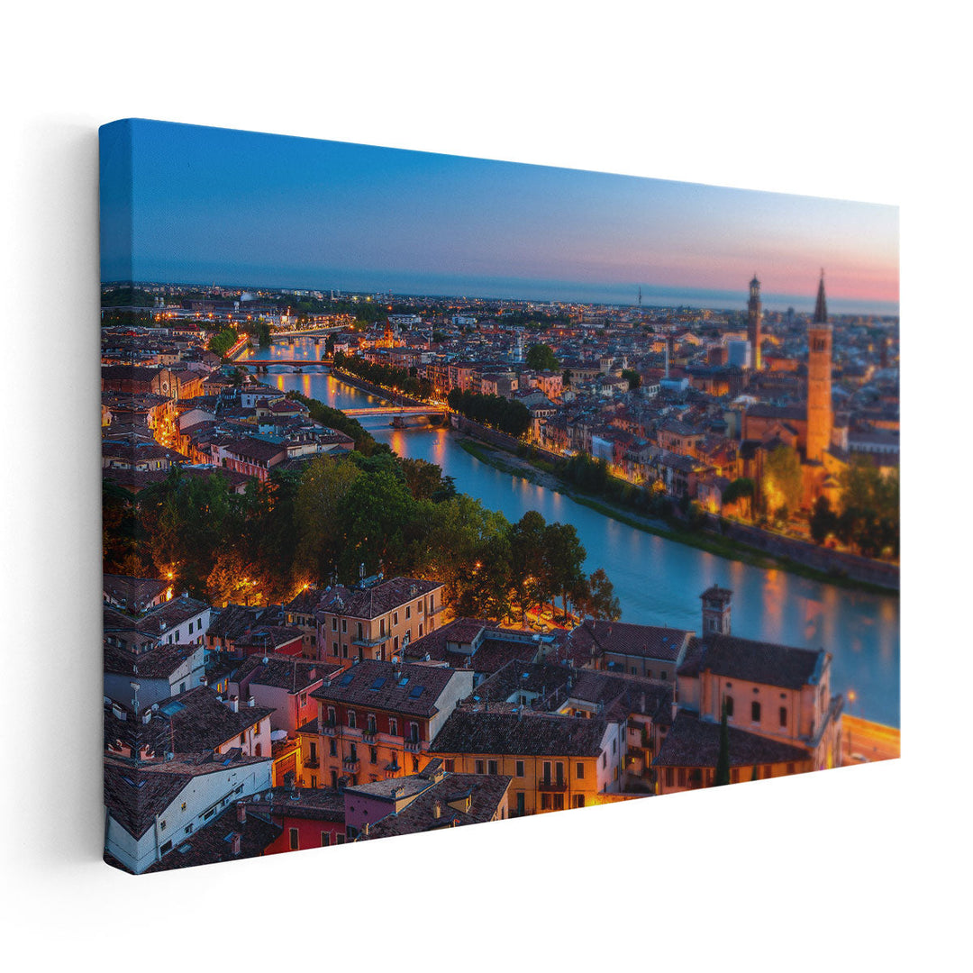 Beautiful Verona City Sunset in Italy - Canvas Print Wall Art