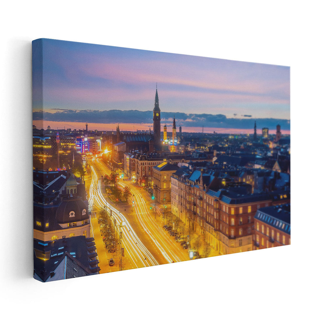 Cityscape of Downtown, Copenhagen City in Denmark - Canvas Print Wall Art