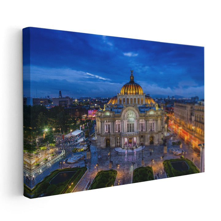 Dusk Falls Over The Palacio De Bellas Artes in Mexico City - Canvas Print Wall Art