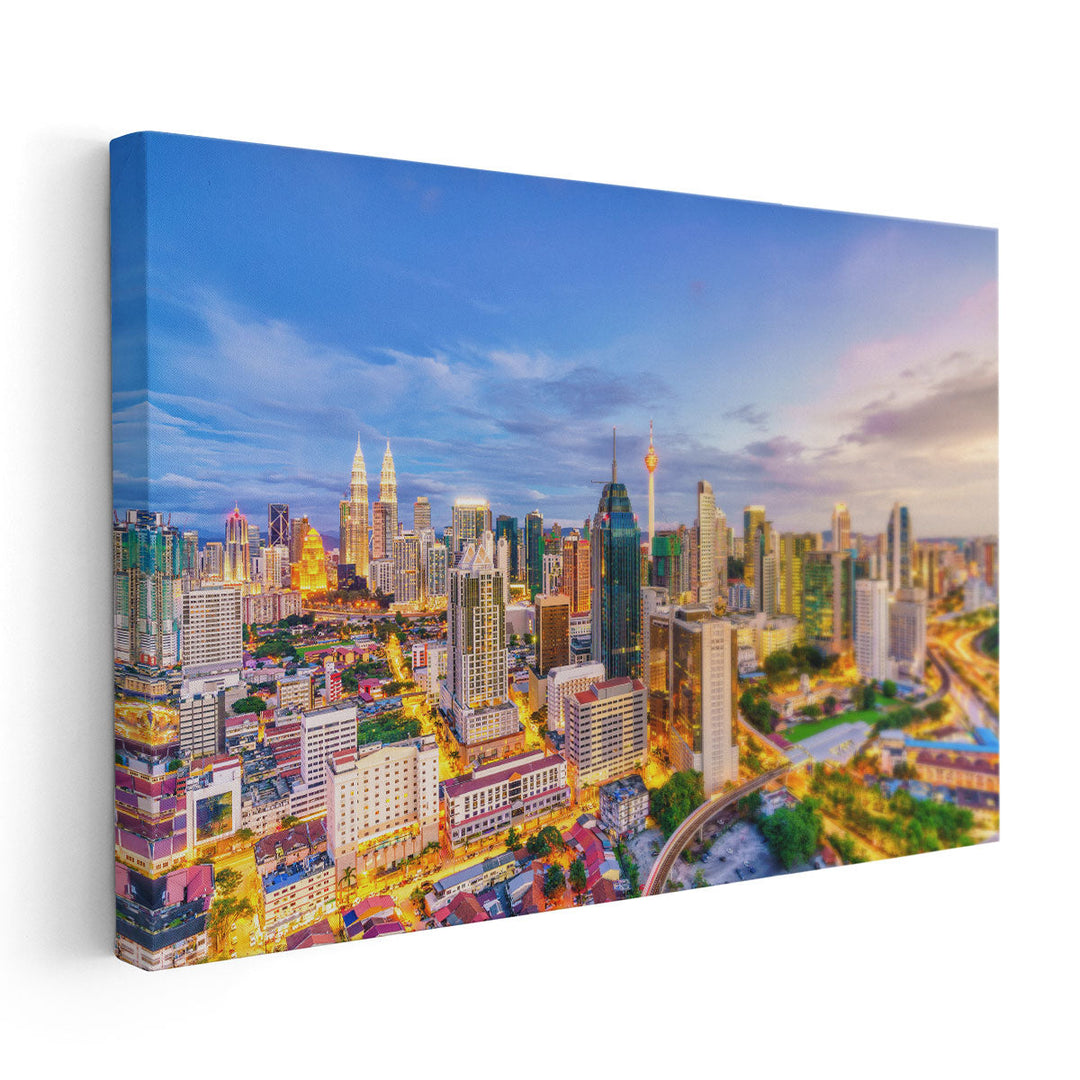 Downtown Kuala Lumpur at Twilight Malaysia - Canvas Print Wall Art