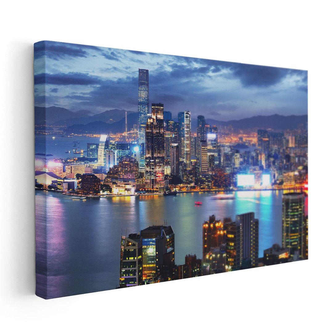 Hong Kong Skyline at Night From Braemar Hill Peak - Canvas Print Wall Art