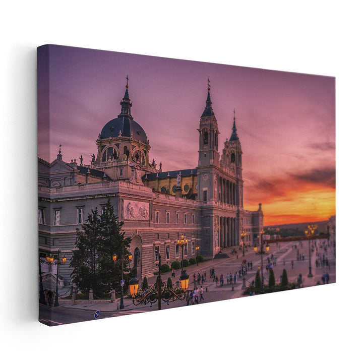 Madrid, Spain the Cathedral of Saint Mary, The Royal of La Almudena at Sunset - Canvas Print Wall Art