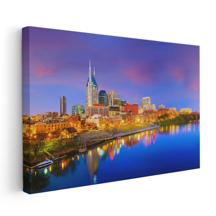 Nashville, Tennessee Downtown Skyline with Cumberland River in USA - Canvas Print Wall Art