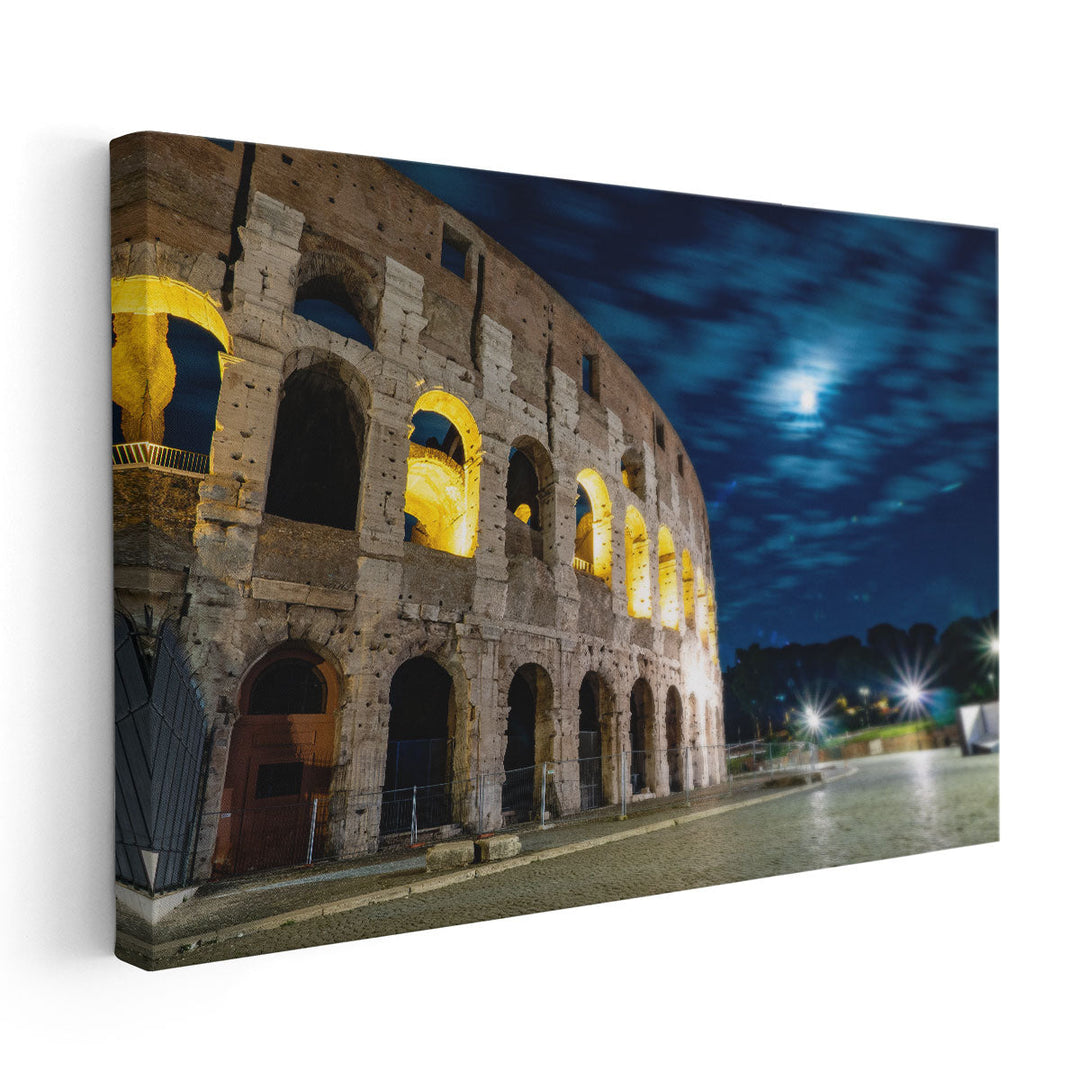 Oval Amphitheatre at Night, Rome, Italy - Canvas Print Wall Art