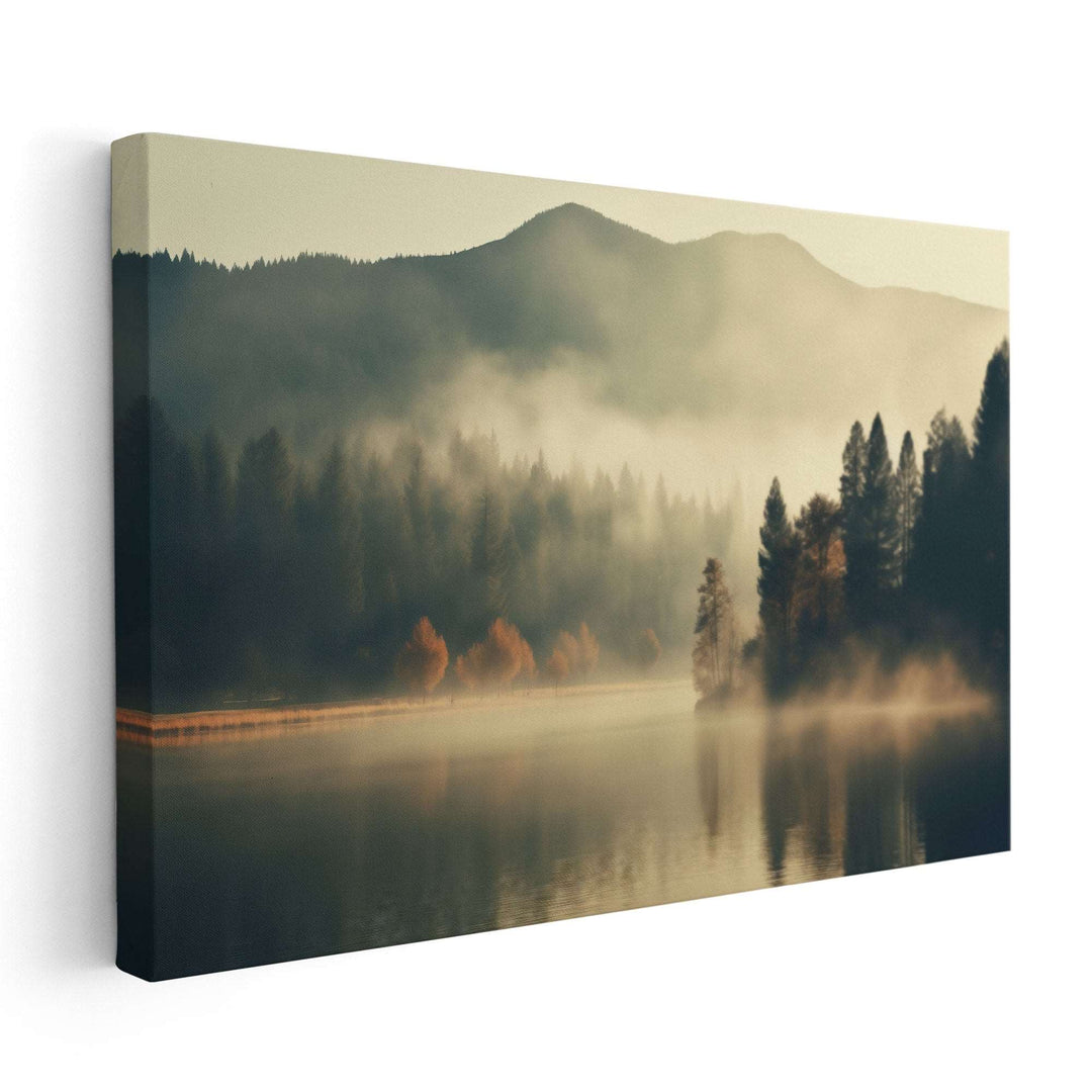 Beautiful Foggy Lake Landscape - Canvas Print Wall Art