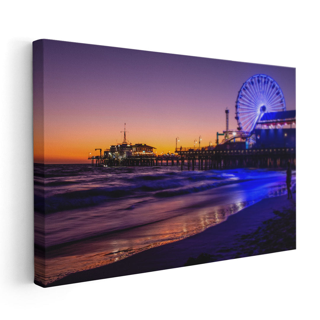 Santa Monica Pier at Colorful Sunset - Canvas Print Wall Art