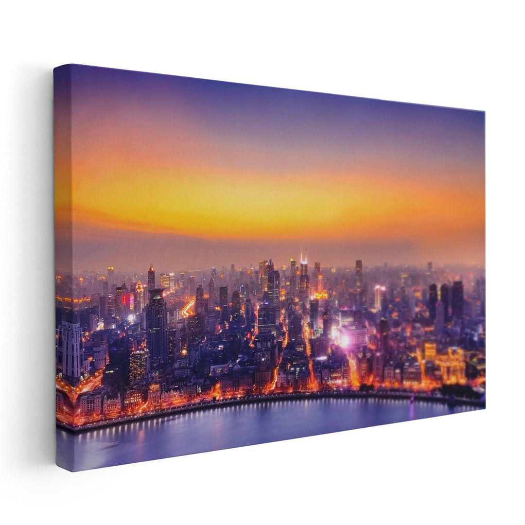 Shanghai, China Cityscape During Sunset - Canvas Print Wall Art