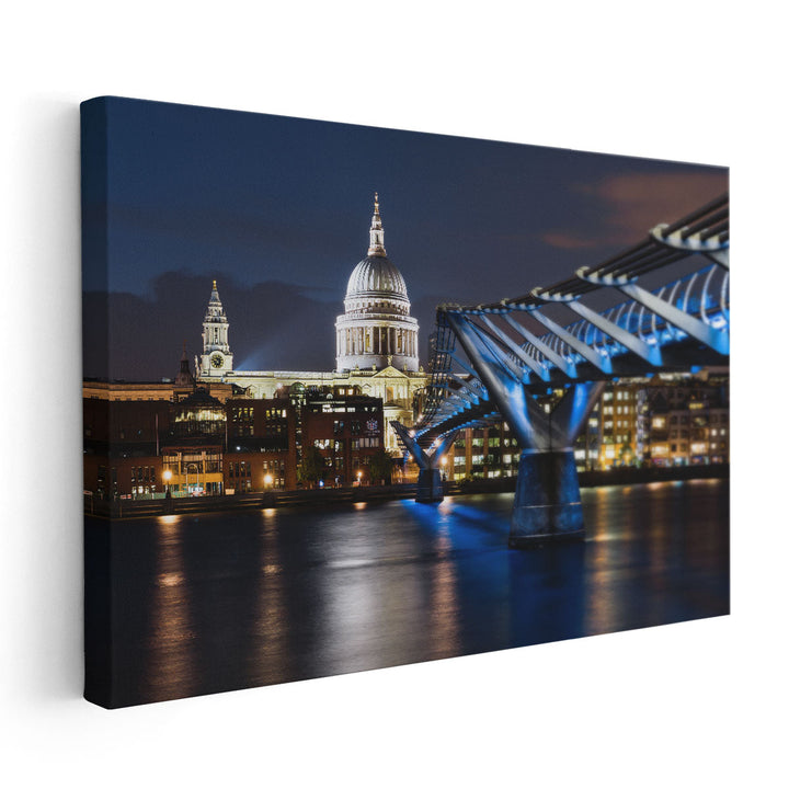 St Paul's Cathedral and Millennium Footbridge Over the Thames London Skyline - Canvas Print Wall Art