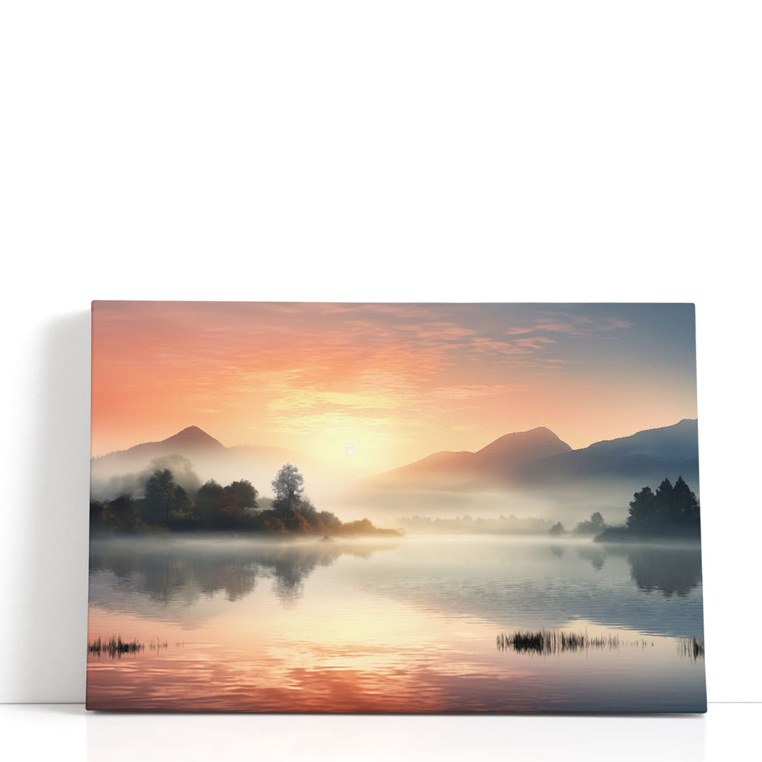 Foggy Lake During Sunrise - Canvas Print Wall Art