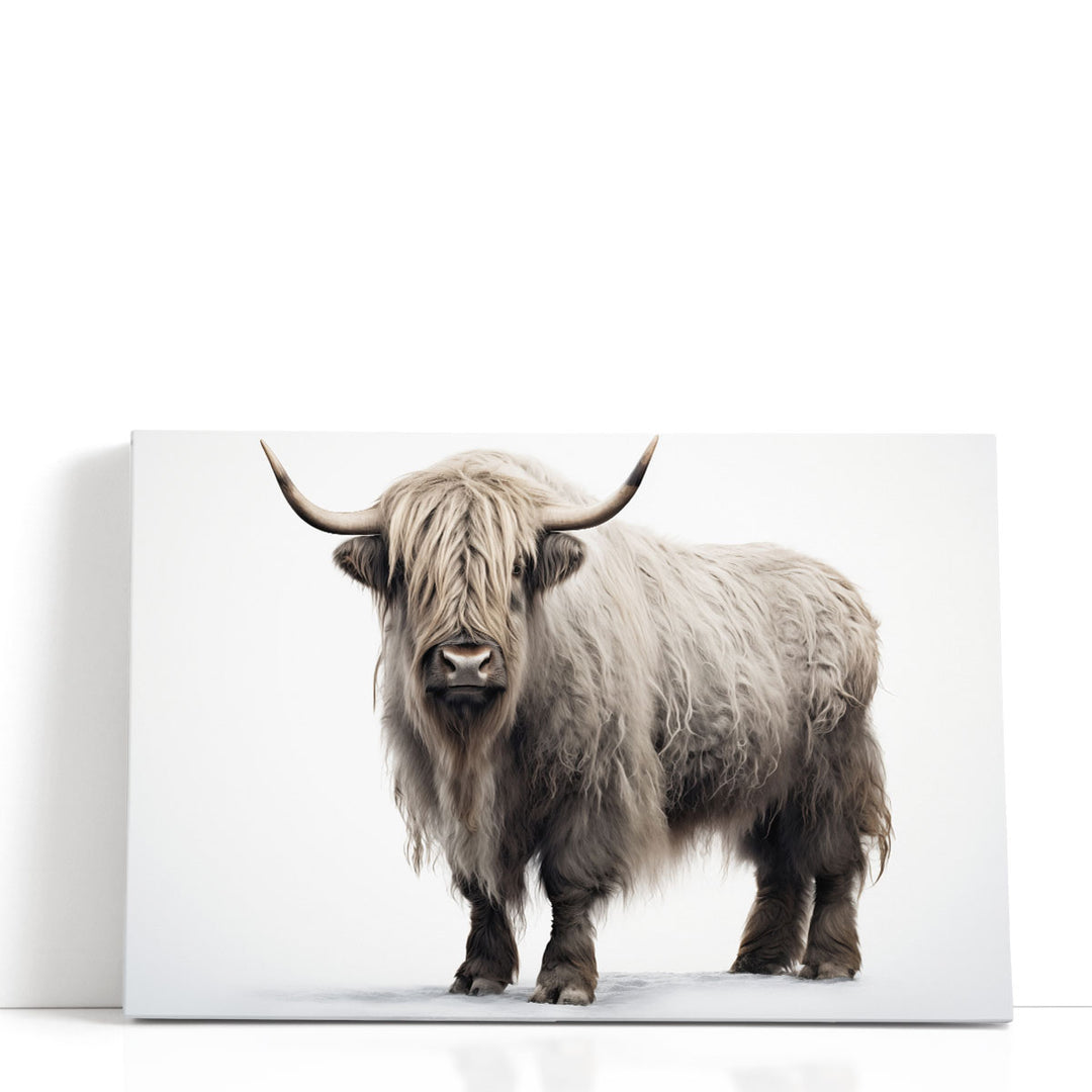 Highland Cow on a White Background - Canvas Print Wall Art