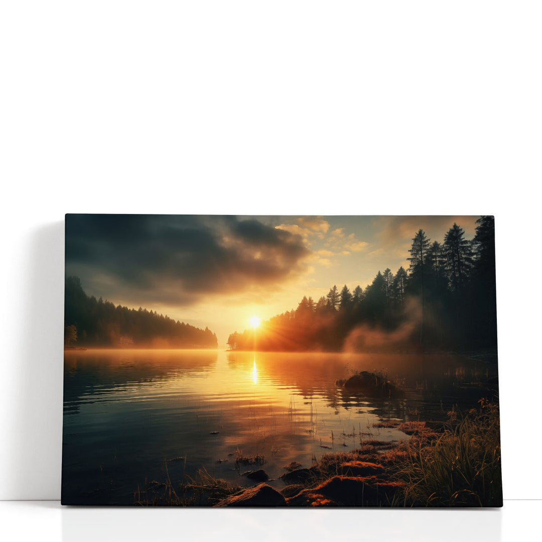 Lakeside Sunrise Glow - Canvas Print Wall Art