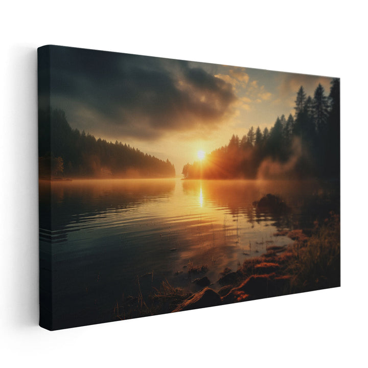 Lakeside Sunrise Glow - Canvas Print Wall Art
