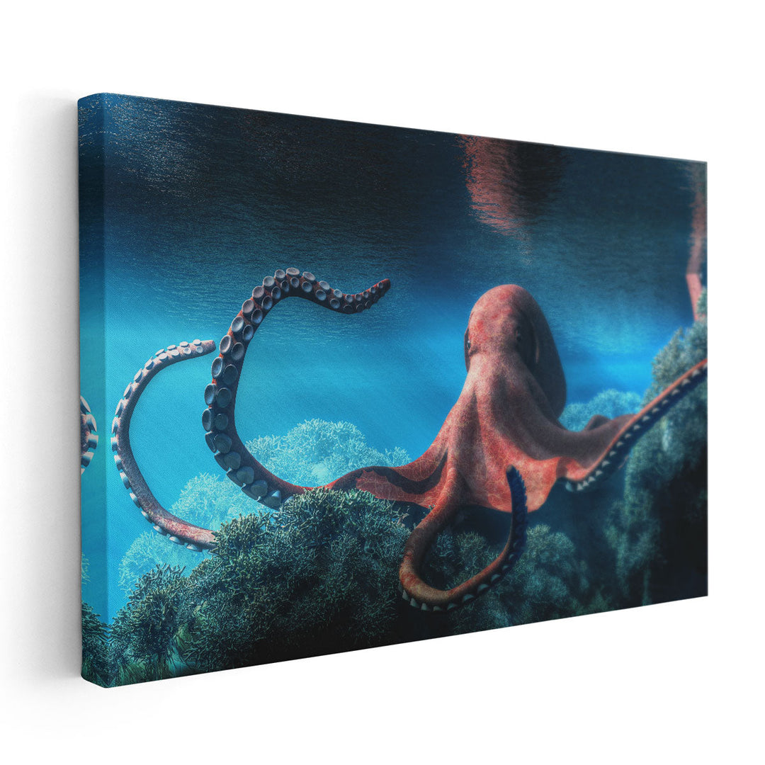 An Octopus Sitting on Coral - Canvas Print Wall Art