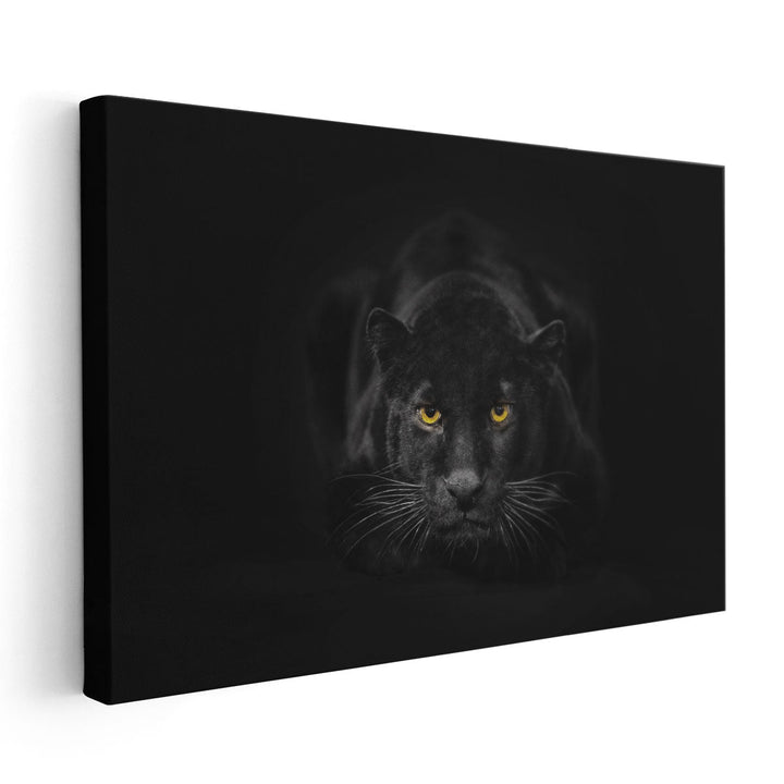 Black Panther Sitting in a Dark Background - Canvas Print Wall Art