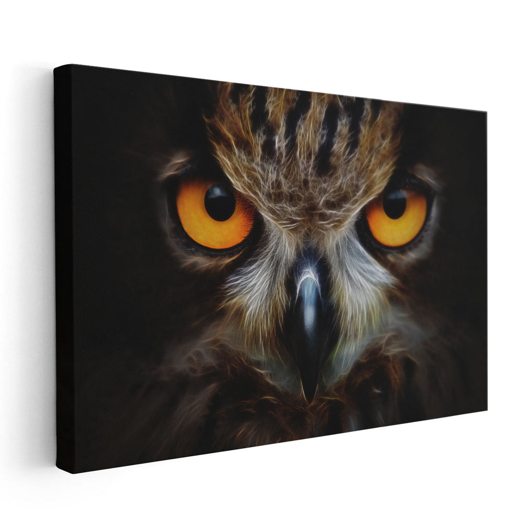 Owl Portrait with Fractal Background - Canvas Print Wall Art