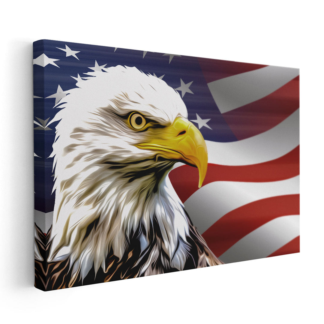 American Eagle and The USA Flag - Canvas Print Wall Art