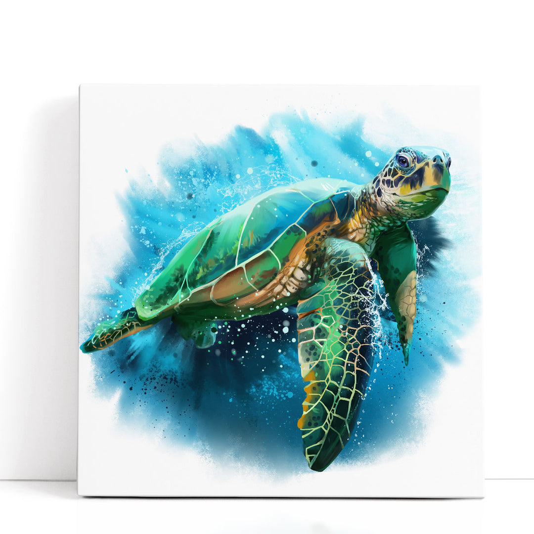 Big Sea Turtle Watercolor Painting Print - Canvas Print Wall Art