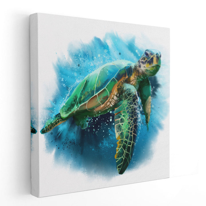 Big Sea Turtle Watercolor Painting Print - Canvas Print Wall Art