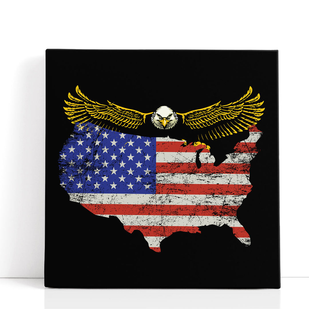 USA Map Shape Flag With An Eagle - Canvas Print Wall Art