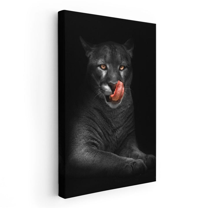 Black Panther With Bright Yellow Eyes in the Dark Background - Canvas Print Wall Art