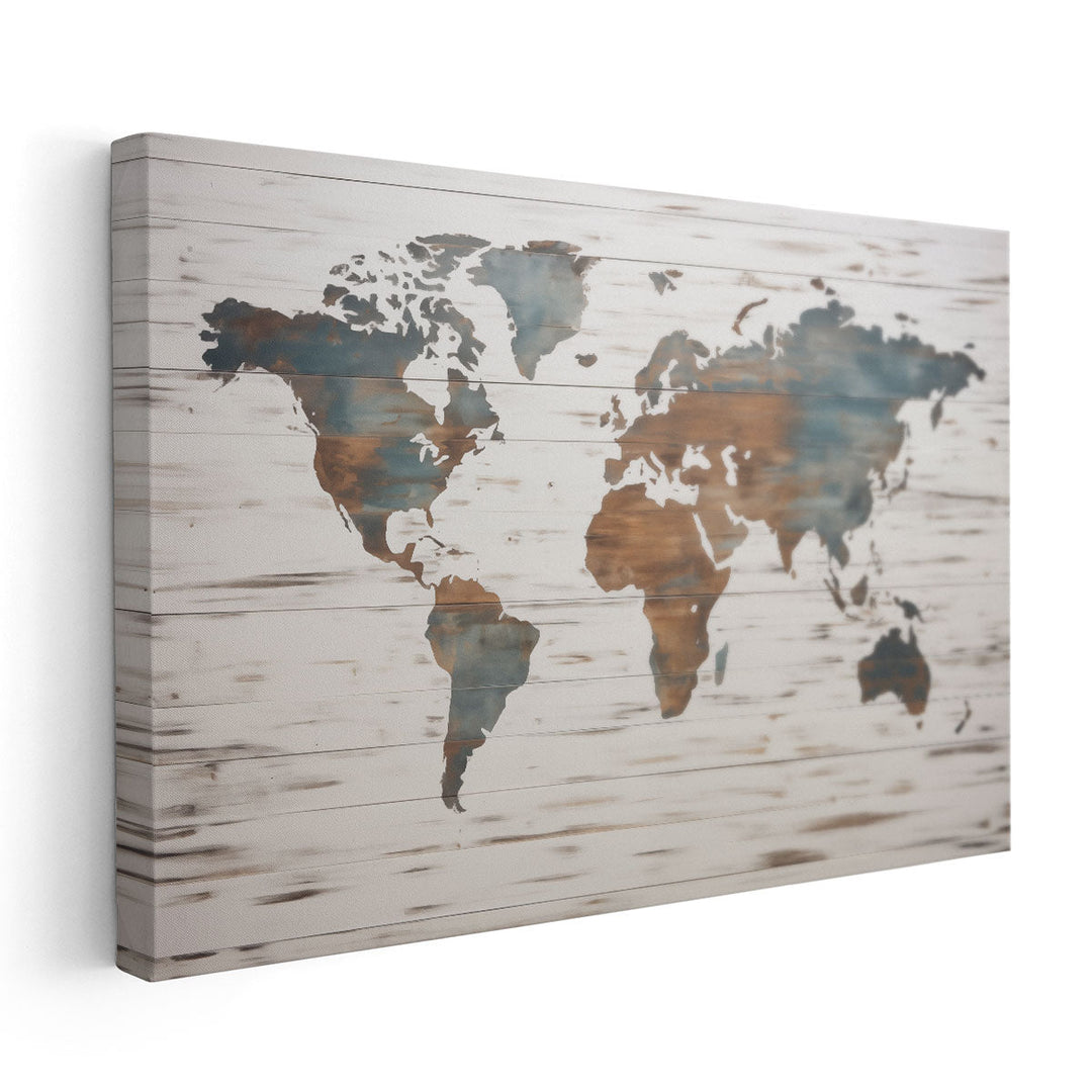 Earthy World Map on Wood - Canvas Print Wall Art