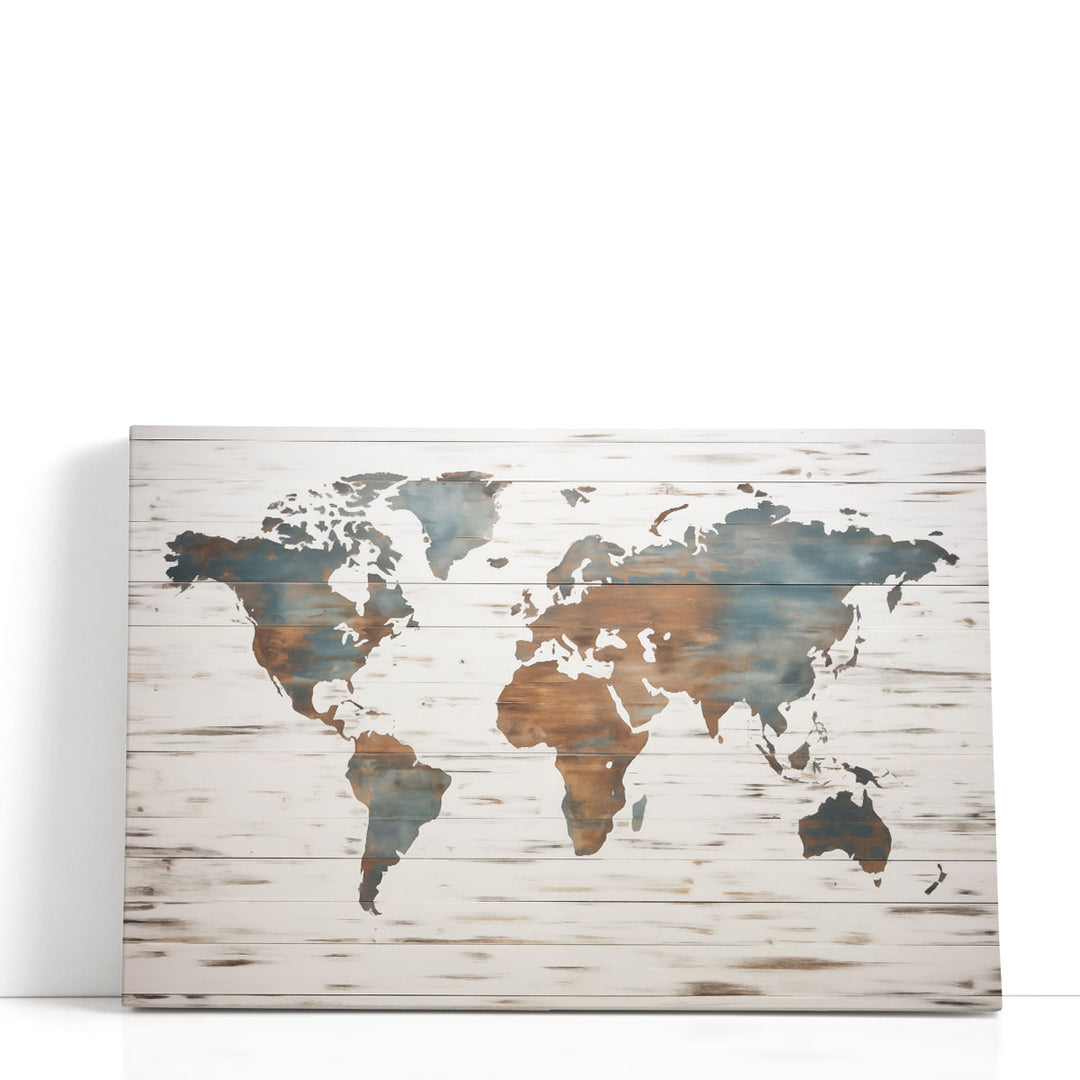 Earthy World Map on Wood - Canvas Print Wall Art