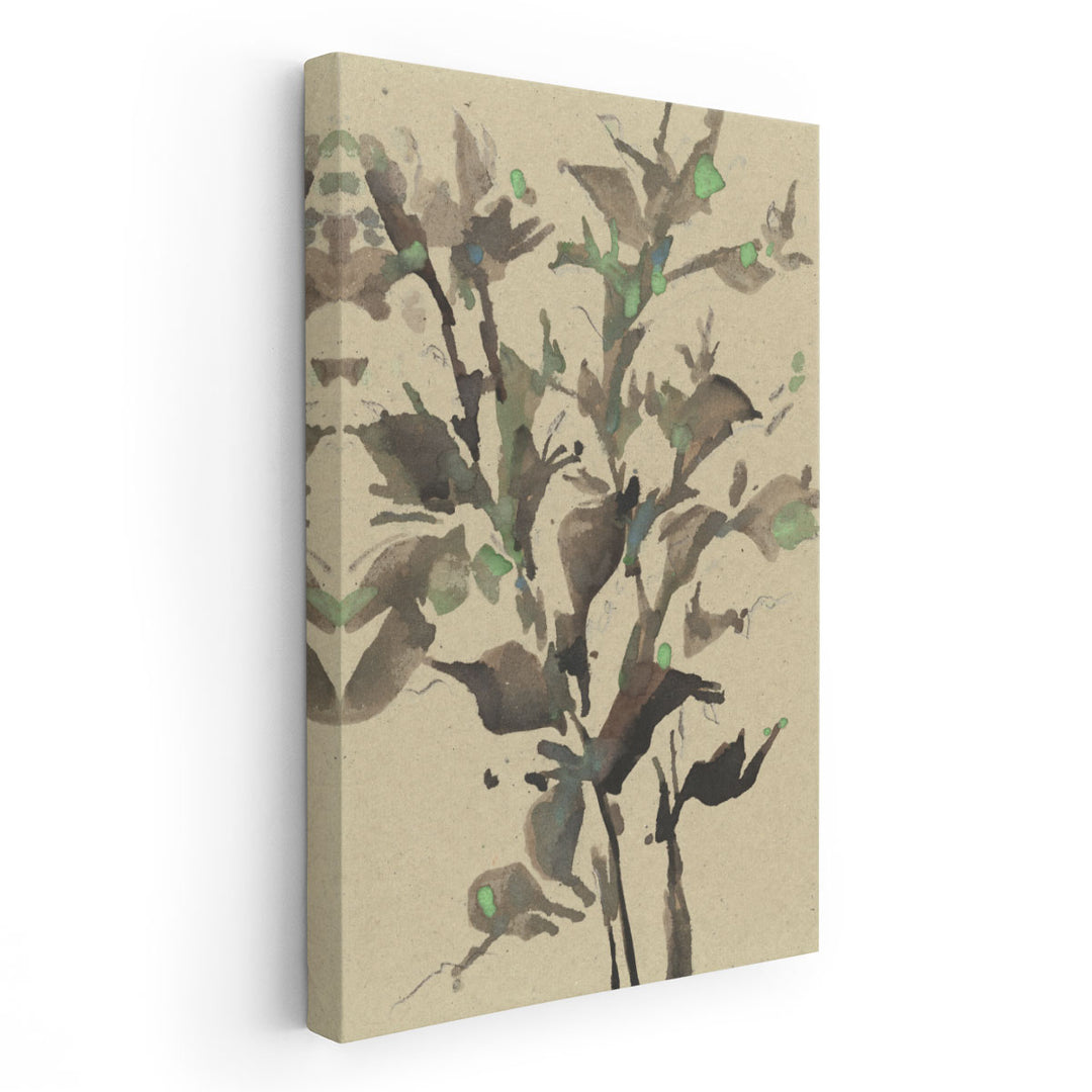 Leaves on Taupe II - Canvas Print Wall Art