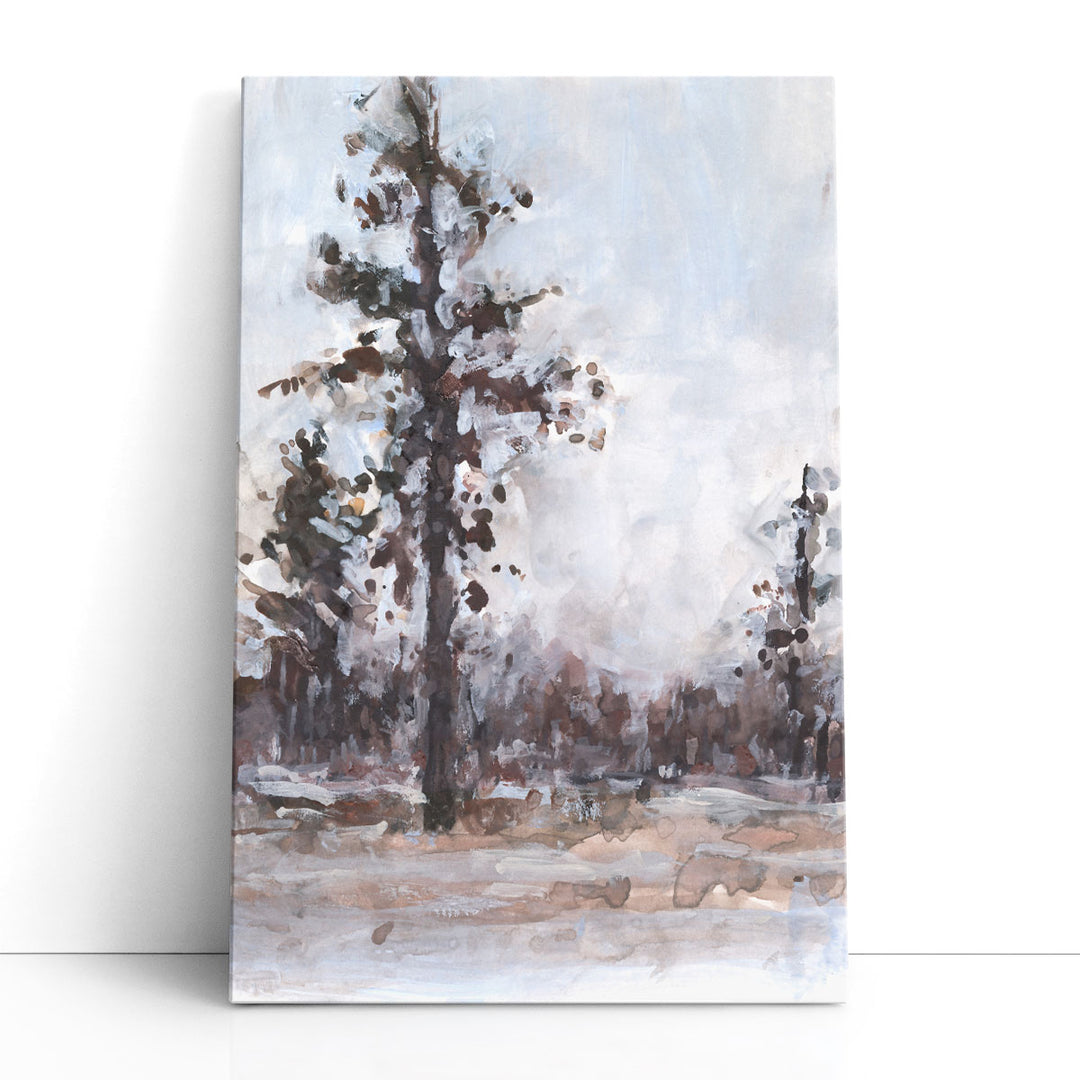 Abstract winter landscape wall art snowy pines